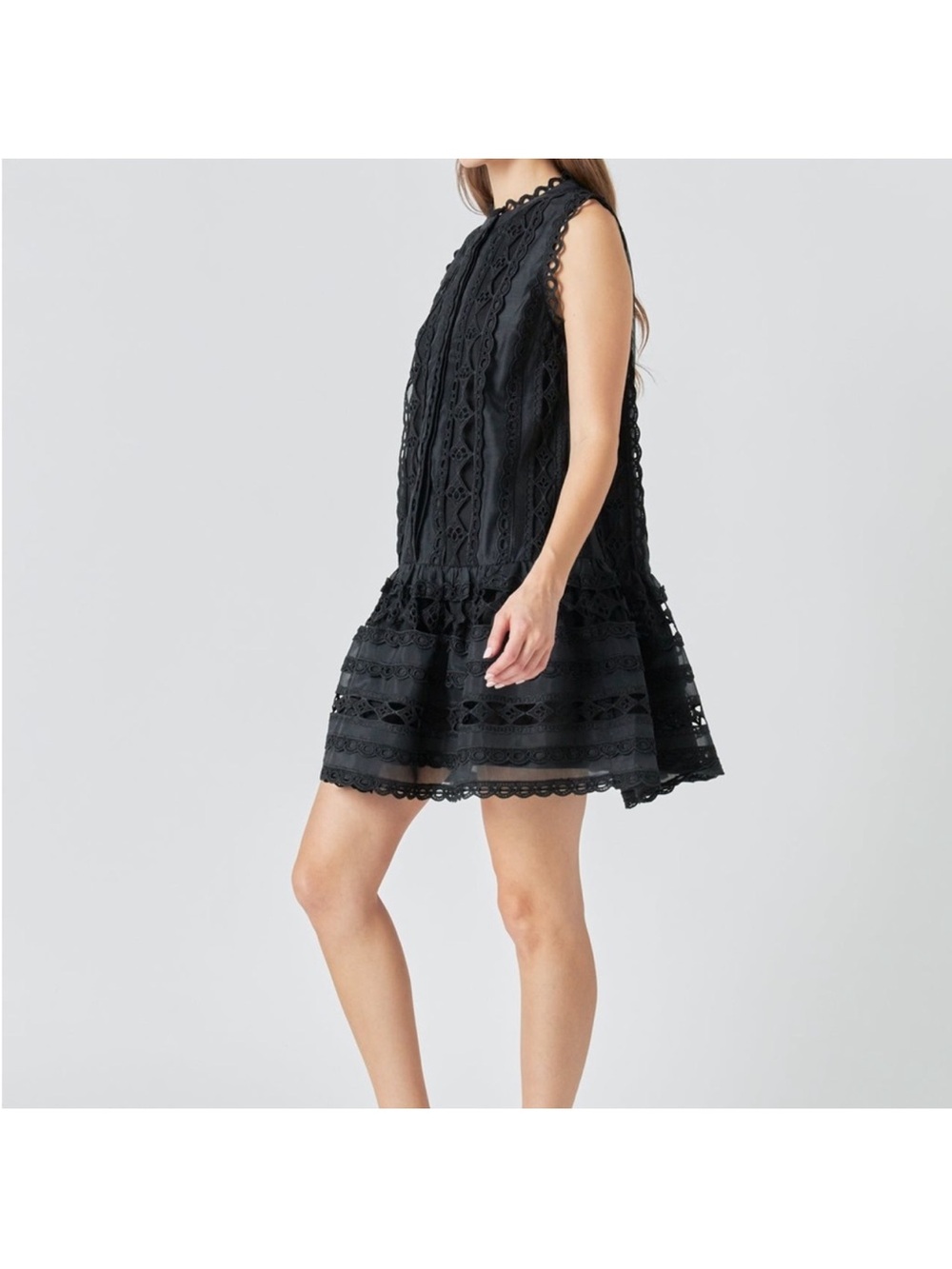 Endless Rose Black Sleeveless Lace Tiered Mini Dress